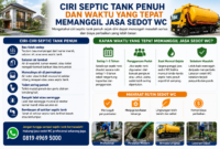 nfografis ciri septic tank penuh dan waktu yang tepat memanggil jasa sedot WC agar tidak terjadi penyumbatan maupun luapan limbah.