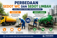 perbedaan sedot wc dan sedot limbah Infografis perbedaan sedot WC dan sedot limbah, menjelaskan fungsi, jenis limbah yang ditangani, proses penyedotan, serta penggunaan armada untuk kebutuhan rumah tangga, komersial, dan industri.