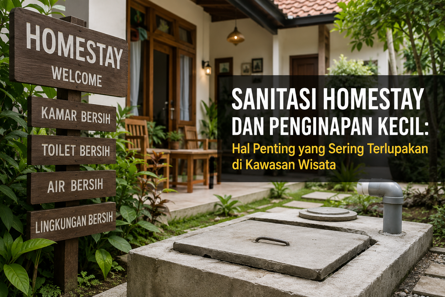 Sanitasi Homestay dan Penginapan Kecil di Kawasan Wisata Sanitasi homestay dan penginapan kecil dengan sistem septic tank yang terawat di kawasan wisata.