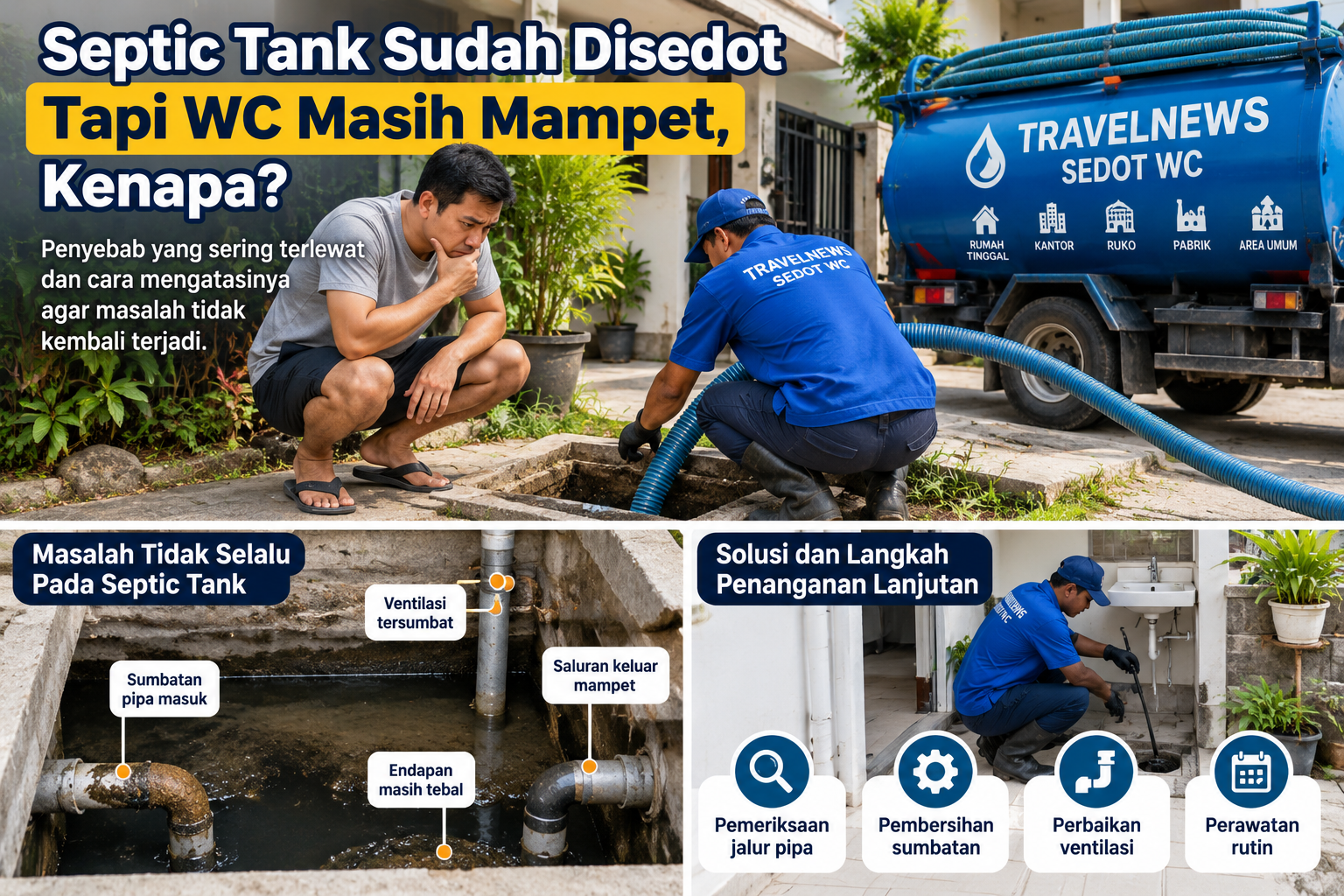 Cara mengatasi WC mampet setelah penyedotan septic tank